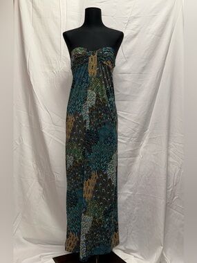 Strapless Maxi Dress in Teal, Brown size~ medium